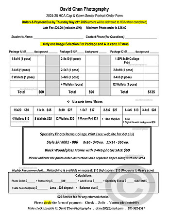 NEW-HCA Cap & Gown Senior Portrait Order Form 2025
